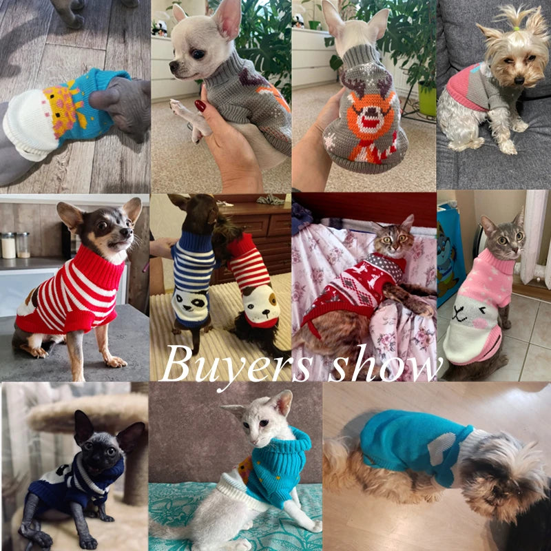 Cartoon Puppy Dog Sweater Winter Warm Clothing for Small Dogs Christmas Costume Chihuahua Coat Knitting Crochet Cloth Jersey