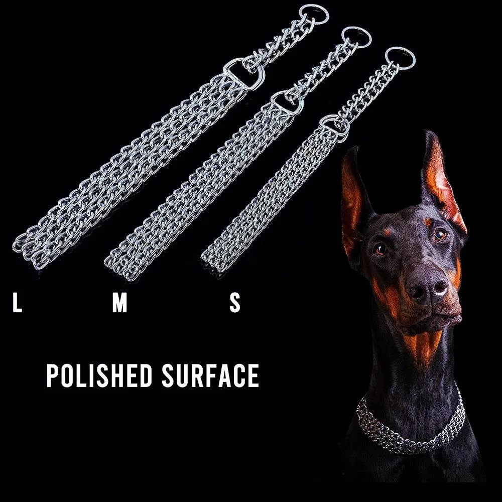 Strong Dog Chain Collar Chew Proof Triple Row Chain Dog Collar Adjustable Walking Collar Metal Cuban Link Dog Collar for Big Dog