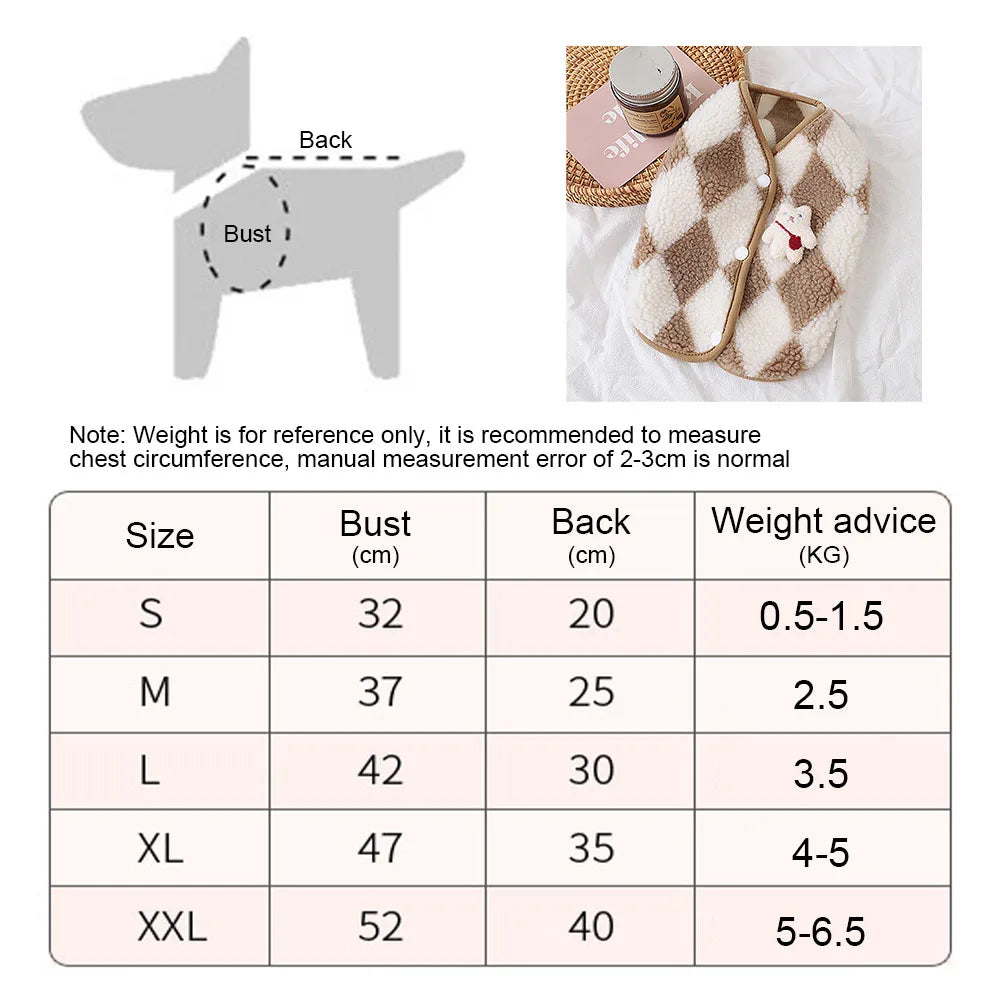 Fashion Plaid Fleece Pet Puppy Clothes Coat Jack Dog Clothes Bear Vest Dogs Clothing Pet Outfits Cute Winter Yorkies Costume