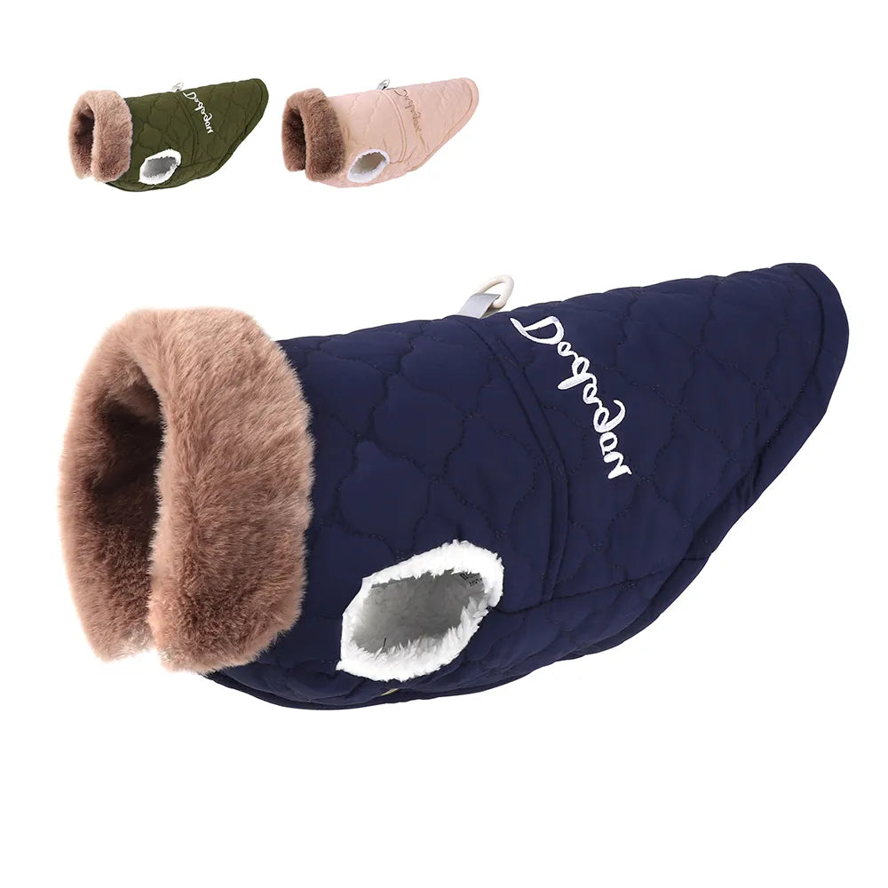 Waterproof Winter Pet Jacket Clothes Super Warm Small Dogs Clothing With Fur Collar Cotton Pet Outfits French Bulldog Coat Vest