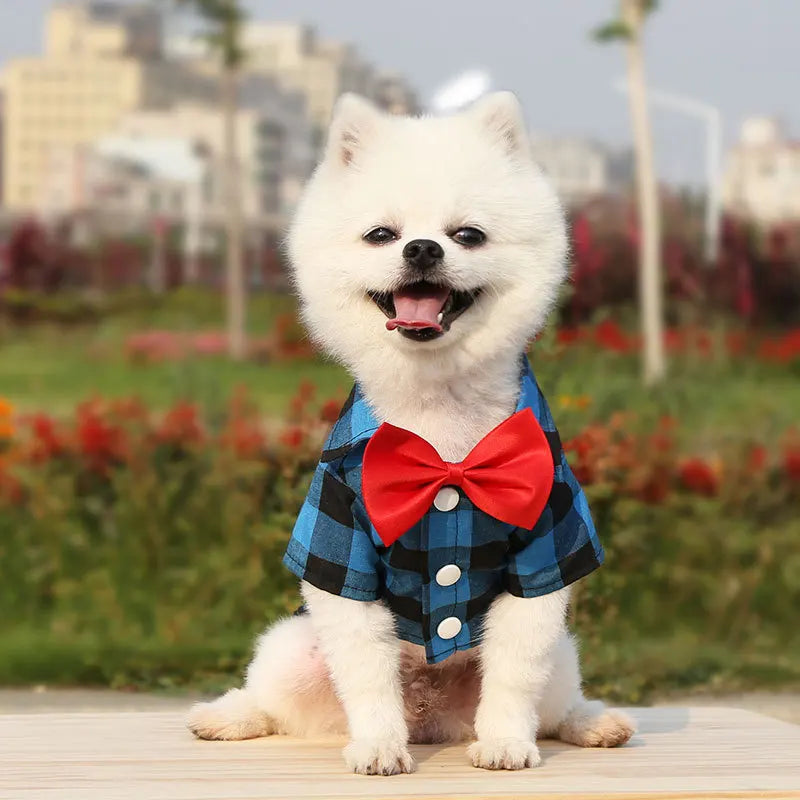 Pet Clothes Dogs Plaid Striped Shirt Suit Wedding Dress Puppy Coat Teddy Bear Pomeranian Vest Small-Medium Dog Cat Pet Costume