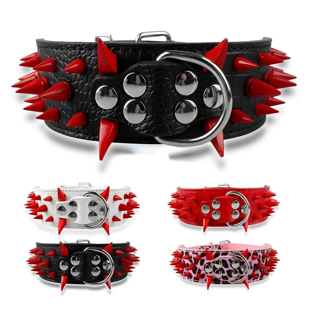 2" Wide Sharp Spiked Studded Leather Dog Collars Pitbull Bulldog Big Dog Collar Adjustable for Medium Large Dogs Boxer S M L XL