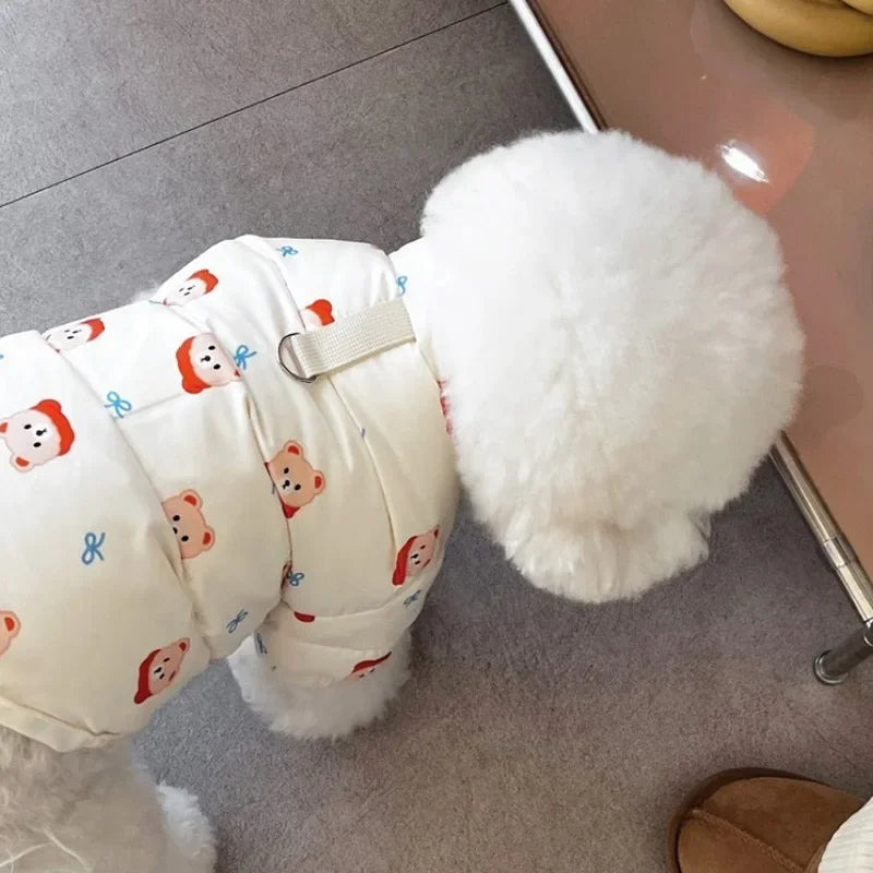 Cute Animal Bear Printed Pet Clothing Winter Dog Cotton Coat Small Dog Teddy Warm Down Coat Cartoon Two legged Dog Clothing