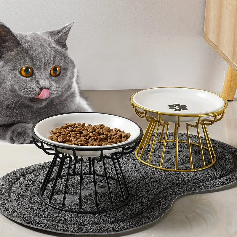 Cat Lift Bowl with Metal Stand Pet Ceramic Food Snacks Feeding Elevated Feeder Kitten Puppy Dish Dog Supplies Accessories Doggie