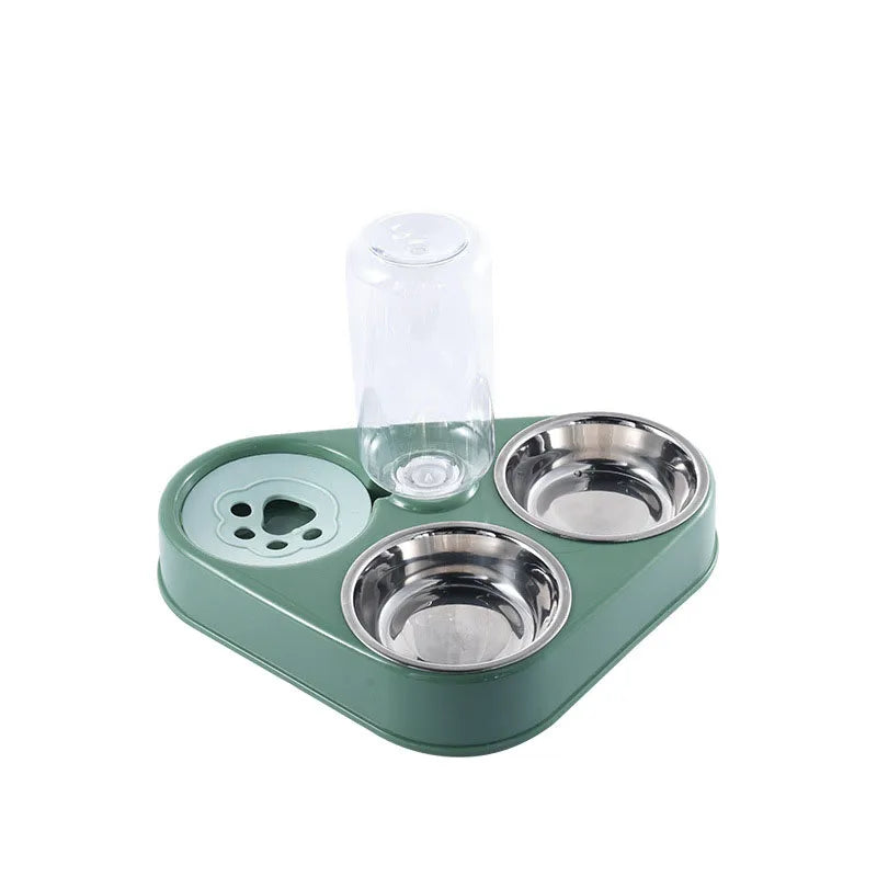 500ML Dog Bowl Cat Feeder Bowl With Dog Water Bottle Automatic Drinking Pet Bowl Cat Food Bowl Pet Stainless Steel Double 3 Bowl