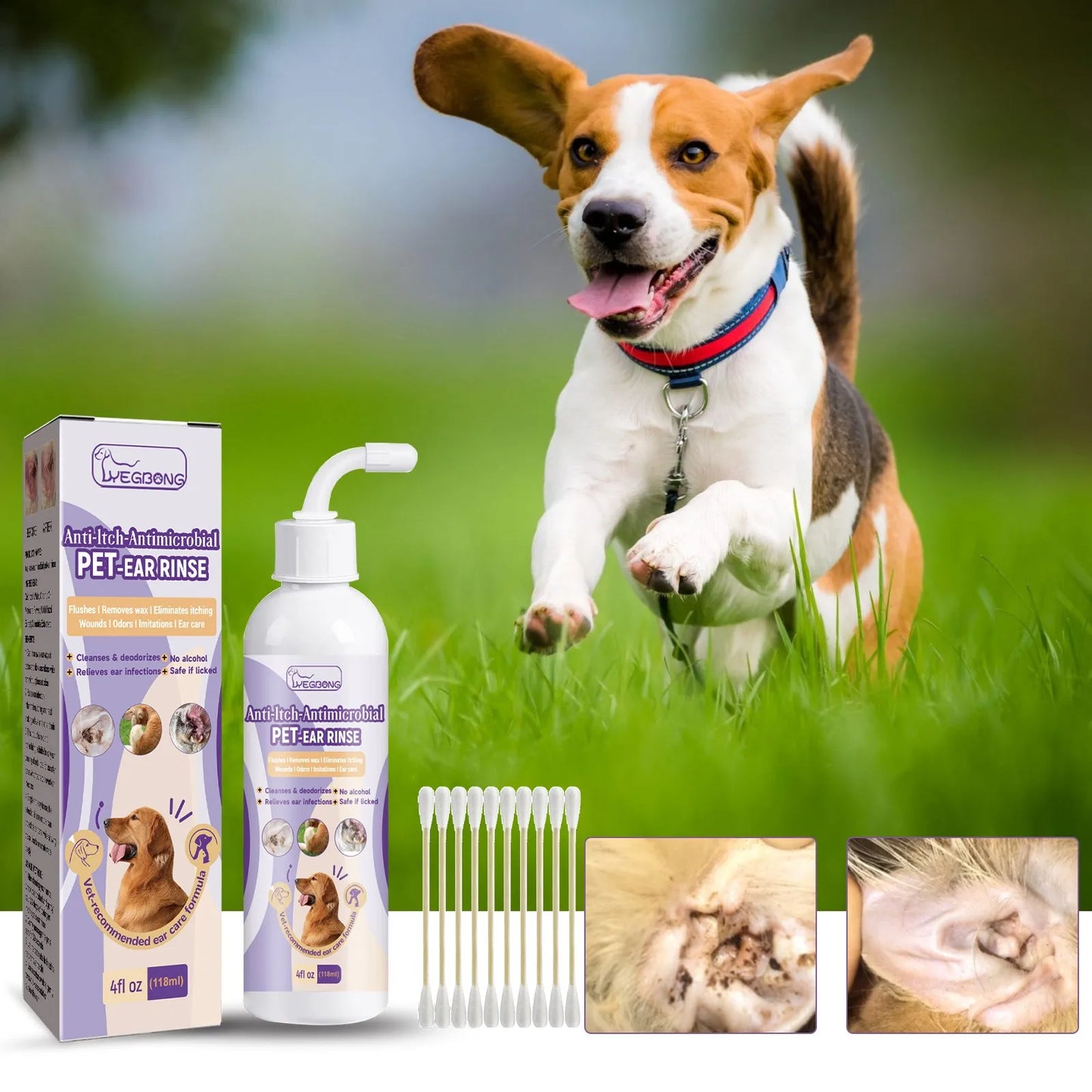 Ear Cleaner Pet Ear Drops For Infections Control Yeast Mites Ear Mites And Ear Wax Itching 118ml Pet Items Dog Accessories 1pcs