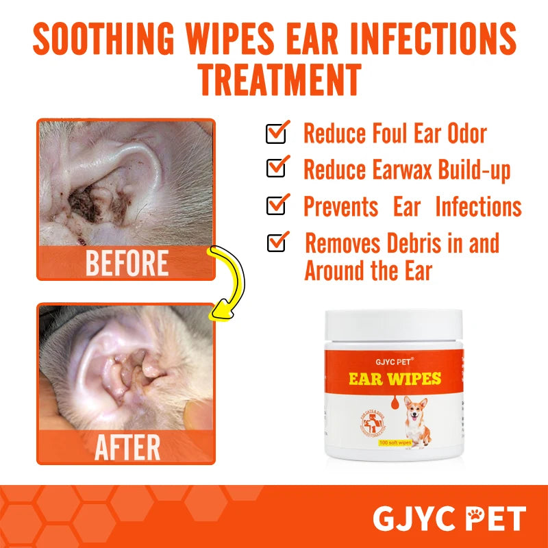 Pet Ear Wet Wipes Dog Ear Odor Remover Anti Ticks Mites Relieve Itching Non Toxic Against Infection Cat Ear Cleaning Paper100pcs