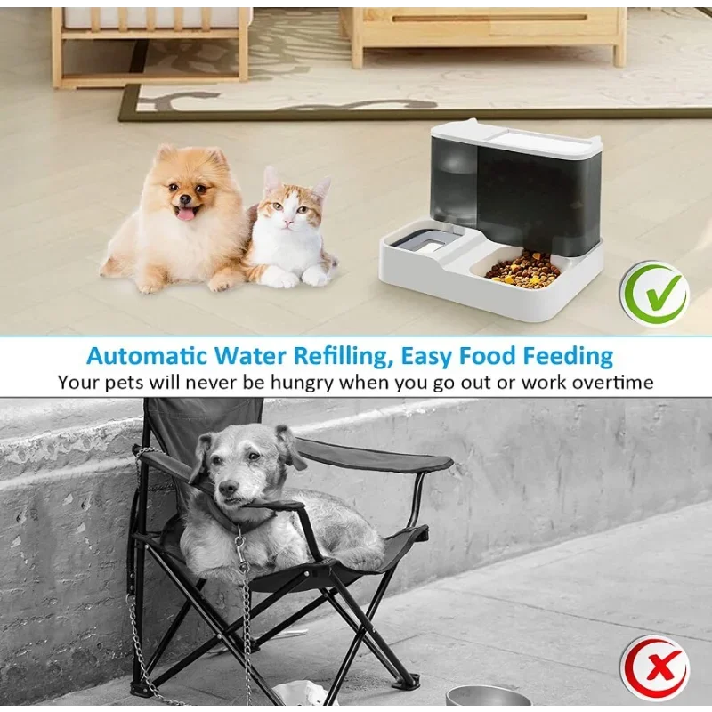 Outamateur Automatic Cat Feeder Waterer Set Cat Food Water Dispenser for Small Dogs Pets, Auto Gravity Travel Pet Food Water Bow