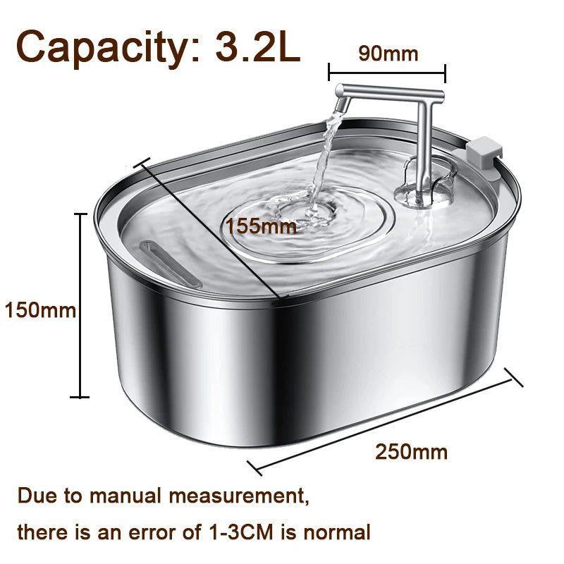 3.2L NEW Stainless Steel Cat Water Fountain Automatic Cats Drinker Drinking Fountain For Cat Dog Pet Water Dispenser Accessories