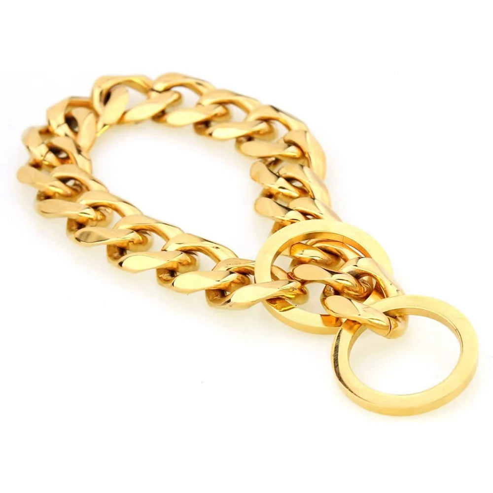 Gold Chain Dog Collar 15mm Wide Heavy Duty Metal Cuban Link Dog Slip Chain Collar Dog Necklace Fashion Pet Jewelry Accessories