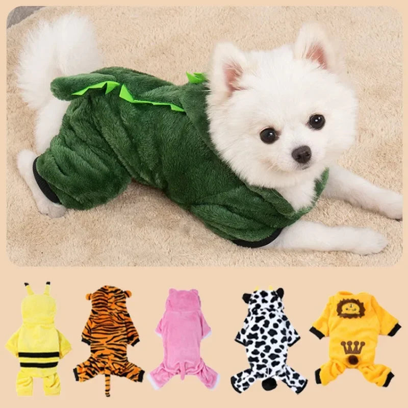 Winter Warm Fleece Dog Clothes Funny Pet Clothes for Small Medium Dogs Chihuahua Teddy Puppy Cat Dinosaur Outfit Pet Dog Hoodies