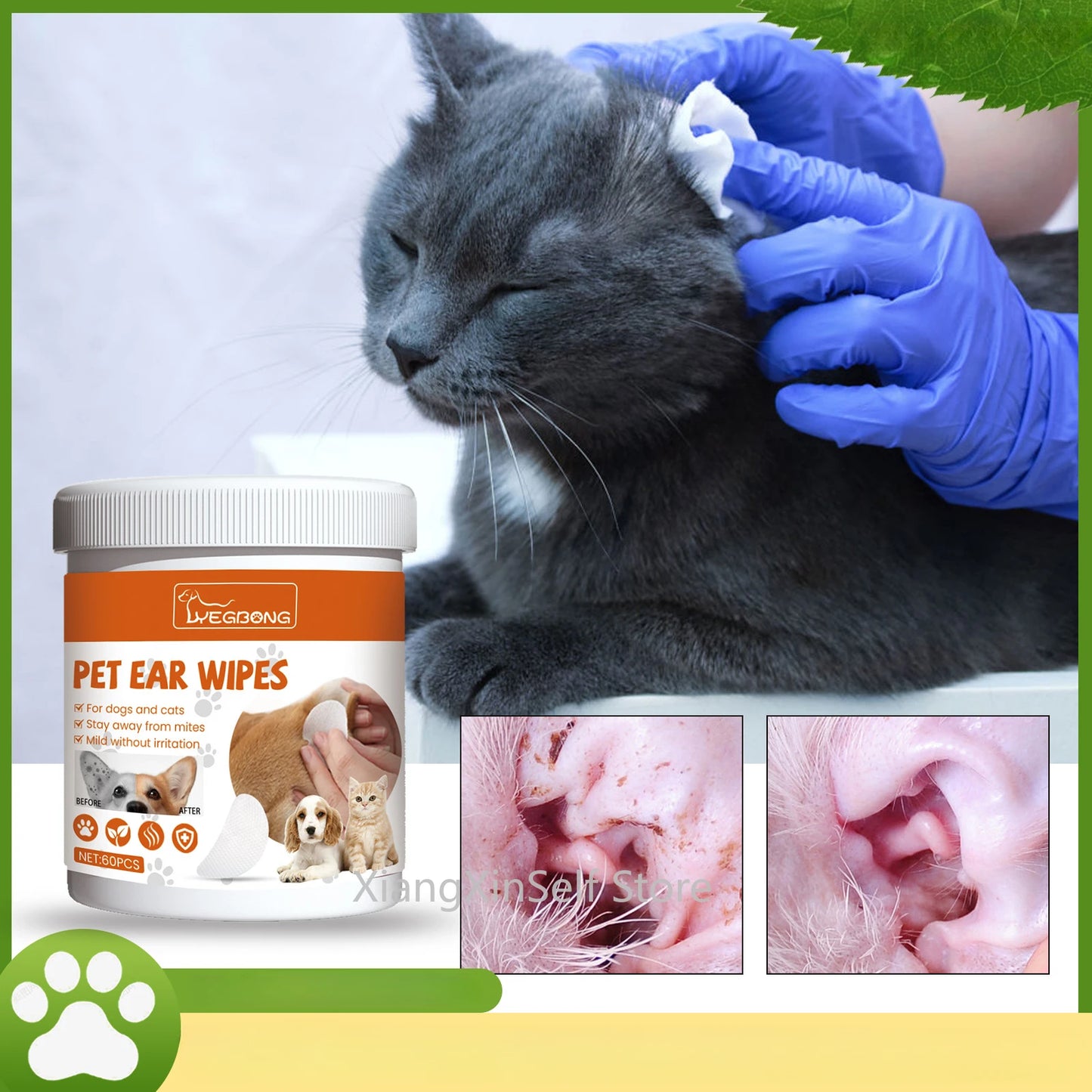 65g PET EAR WIPES Stay Away From Mites Mild Without Iritation Health Cleaning Supplies for Dogs&Cats