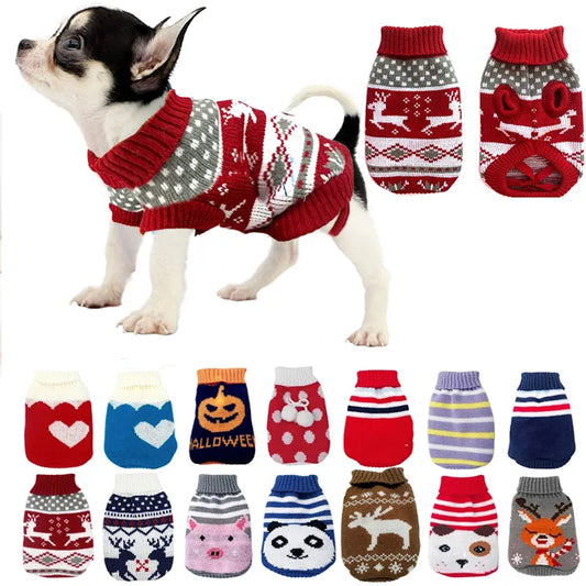 Cartoon Puppy Dog Sweater Winter Warm Clothing for Small Dogs Christmas Costume Chihuahua Coat Knitting Crochet Cloth Jersey