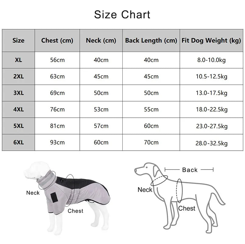 Winter Large Dog Clothes Waterproof Big Dog Jacket Vest With High Collar Warm Pet Dog Coat Clothing For French Bulldog Greyhound