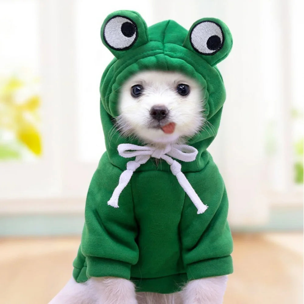 Pet Dog Hoodie-Dog Basic Sweater Coat Cute Frog Shape Warm Winter Jacket Cat Cold Weather Clothes Outfit Outerwear Dog Halloween