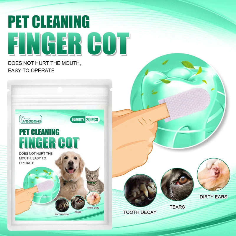 Teeth Cleaning Finger Wipes Cleansing Teeth Ear Eyes Wipes Pads Tear Stain For Dog Cat Teeth Cleaning Finger Wipes