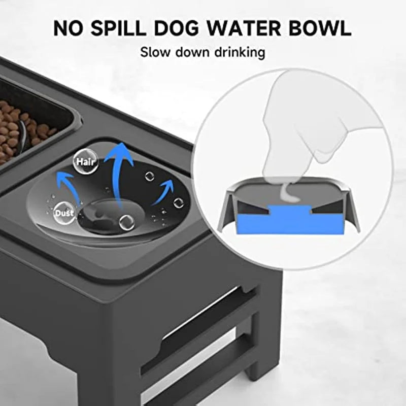 Elevated Dog Bowl, Adjustable Raised Dog Bowl with Slow Feeder Dog Bowl and Dog Water Bowl Non-Spill for Small Medium Large Dogs