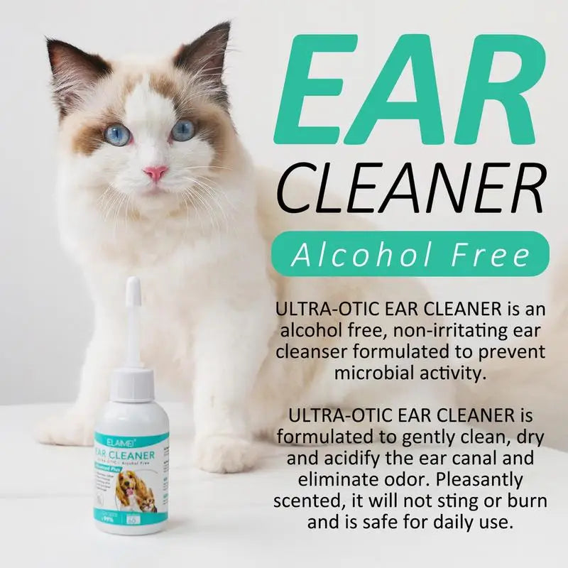 Cat Ear Cleaner Pet Ear Wash 60ml Gentle Pet Ear Rinse Cat Ear Wash Clean and Remove Dirt for Dogs Cats Soften Clear Earwax