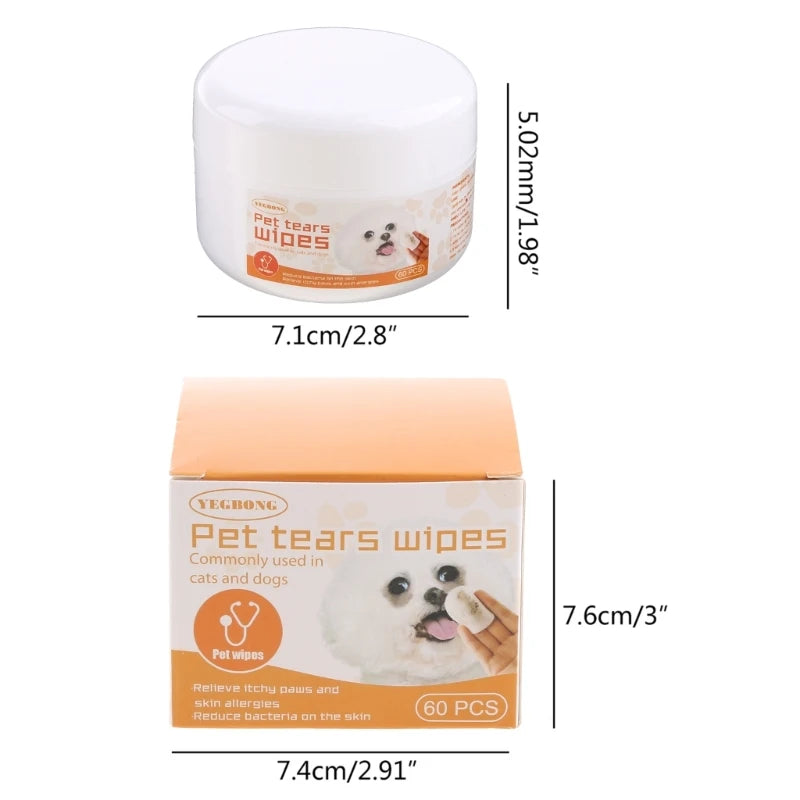 Pet Wet Wipes 60 Count for Cat Dog Eye Stain Cleaning Pads Portable Wet Pads Tow