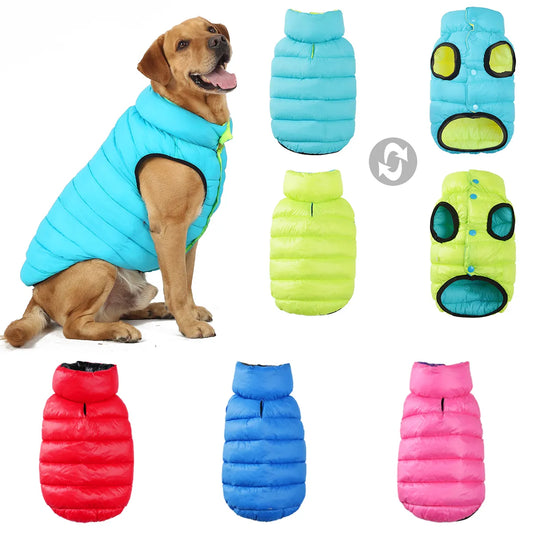 Reversible Dog Coat Clothes Winter Warm Jacket for Small Large Dogs Waterproof Thick Vest Jumpsuit Golden Retriever Waistcoat