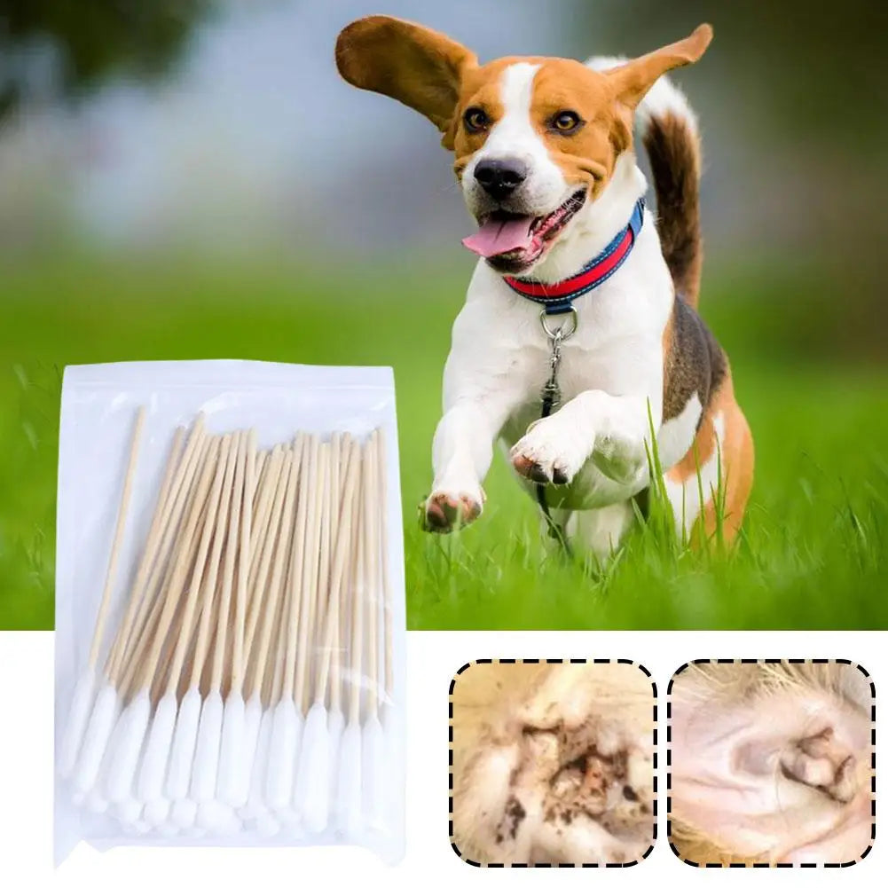 50/100Pcs Pet Ear Cleaner Cotton Buds Animal Ear Cleaner Cotton Swab Sticks Cotton Buds For Dog Cat Ear Wax Removal Pet Sup R4T7