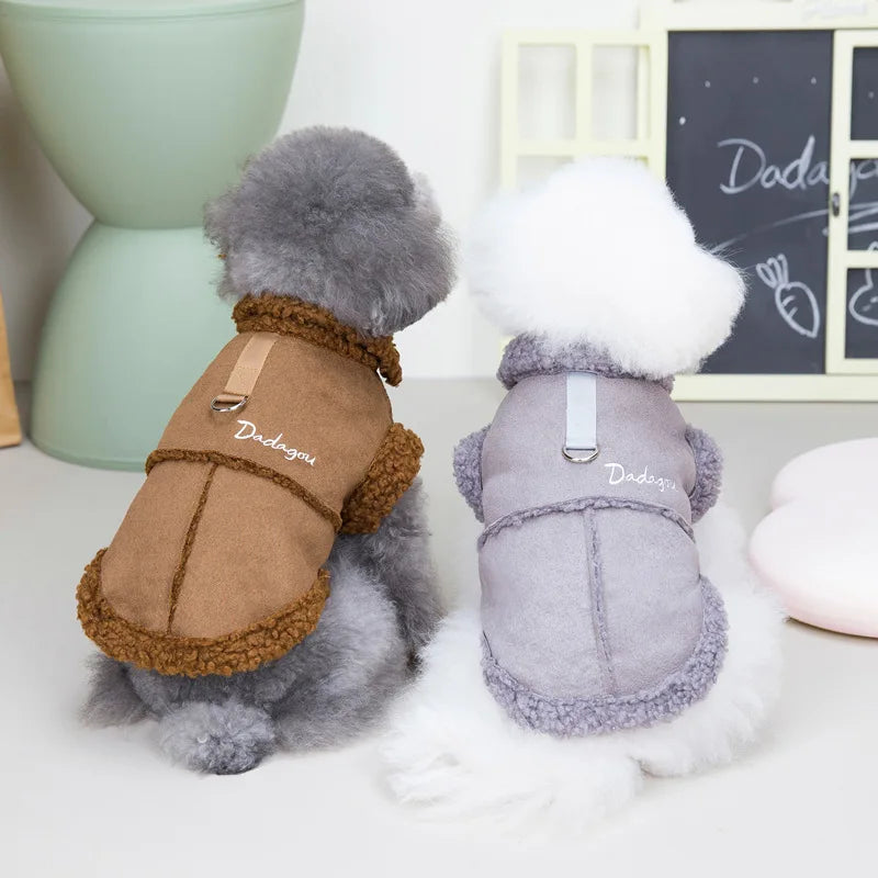 British Style Dog Jacket Lamb Fleece Winter Warm Dog Clothes for Small Dogs Puppy Costume Chihuahua Coat Pet Pug Yorkie Outfits