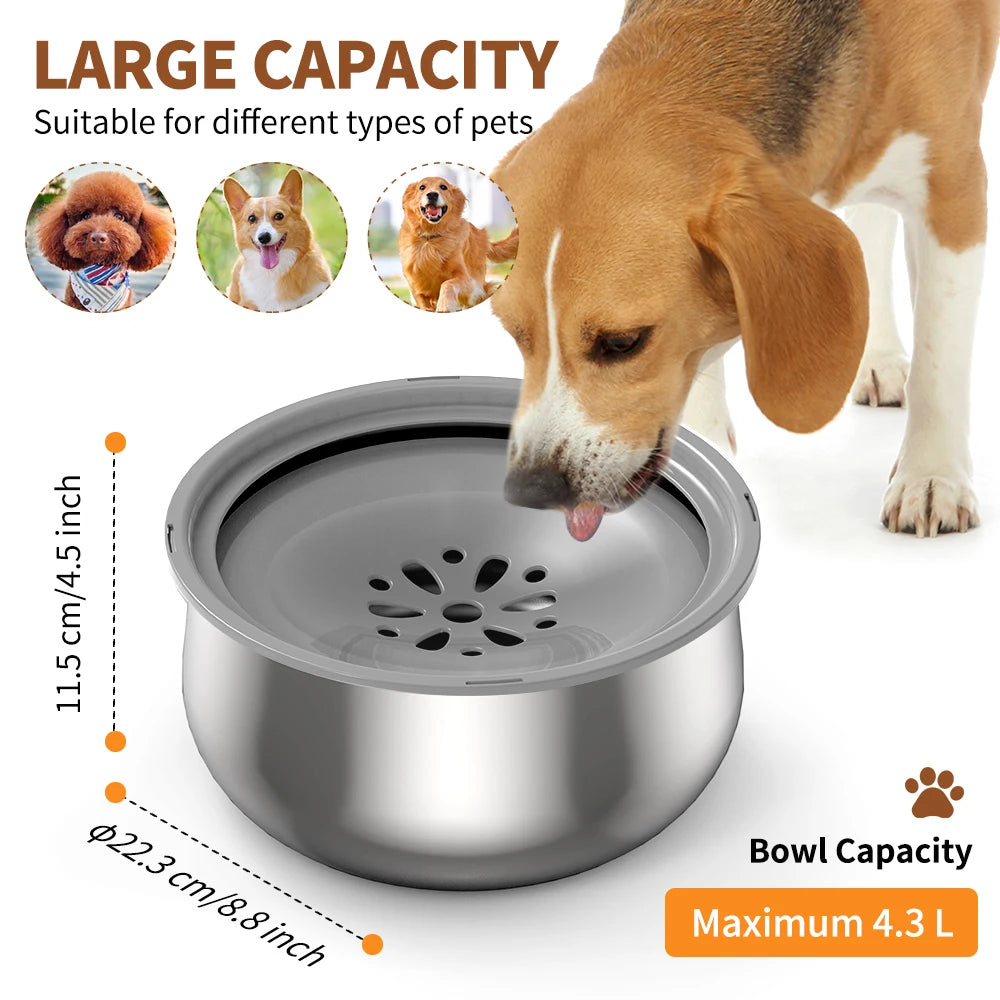 4.3L Pet Floating Bowl Stainless Steel Non-Wetting Mouth Water Dispenser Portable Water Drinker Pet Supplies for Dog Cat