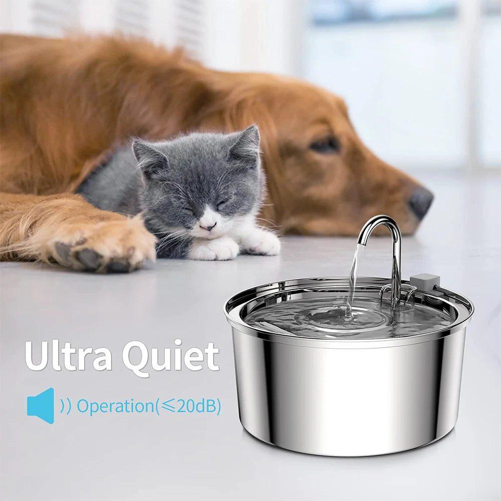 Stainless Steel Pet Water Feeder Cat Automatic Water Fountain USB Electric Mute for Cat Dog Filter Fountain Smart Drinking Bowl