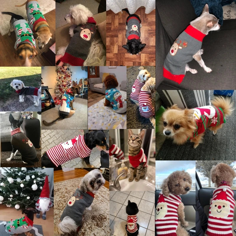 Warm Pet Clothes for Small Medium Dogs Winter Dog Sweater Christmas Pet Clothing Knitted Costume Coat Cartoon Striped Clothes