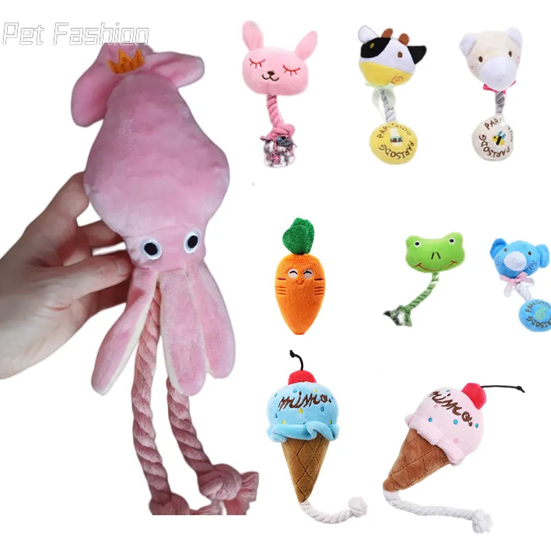 2023 Cute Squid Small Dog Toy Sound BB Plush Pet Puppy Rope Toys Pink Chew Squeak Toys For Cat  dog toys for small dogs  pet