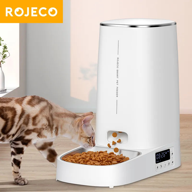 ROJECO 4L Automatic Pet Feeder Button Version Auto Cat Food Dispenser SPECIFICATIONSBrand Name: ROJECOWith Water Dispenser: NoPower Source: CHARGEMin Output: 50gMax Output: 1000gTime Setting: YesMaterial: PlasticOrigin: Mainland ChinaPShopDoggieworksShopDoggieworksROJECO 4L Automatic Pet Feeder Button Version Auto Cat Food Dispenser Accessories Smart Control Pet Feeder