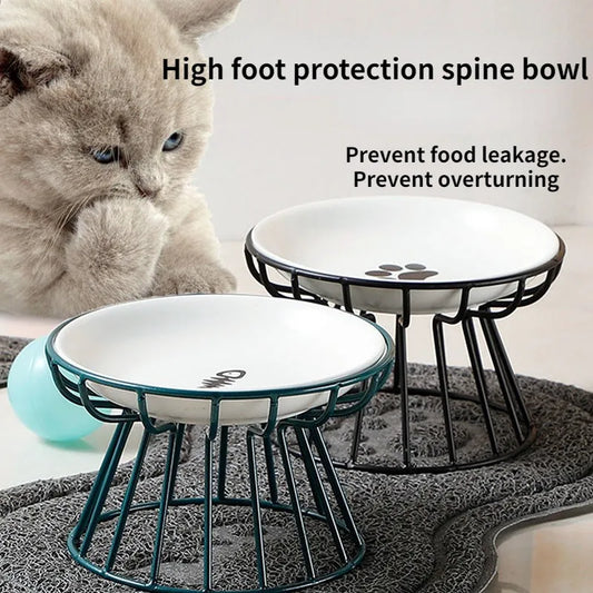 Cat Lift Bowl with Metal Stand Pet Ceramic Food Snacks Feeding Elevated Feeder Kitten Puppy Dish Dog Supplies Accessories Doggie