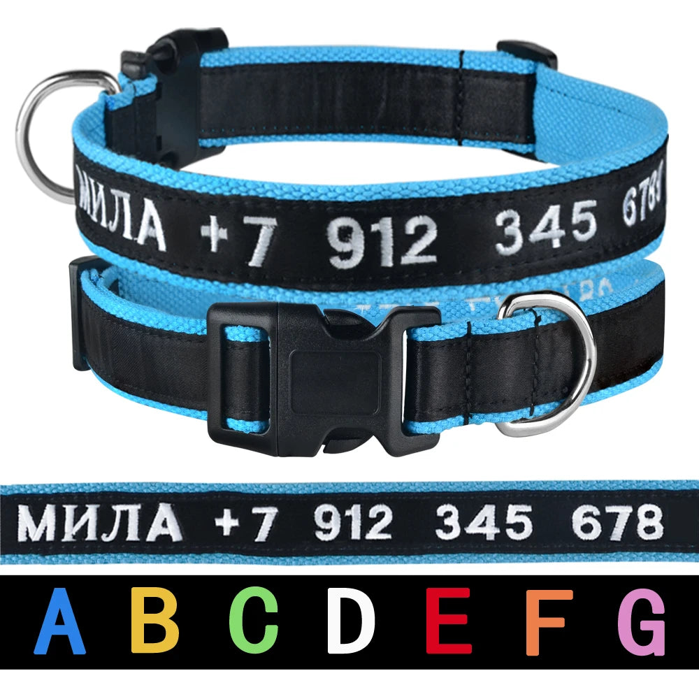 Adjustable Nylon Products Dog Collars Custom Free Embroidered Name Dogs Collar Personalized Puppy Medium Large Unisex Dog Collar