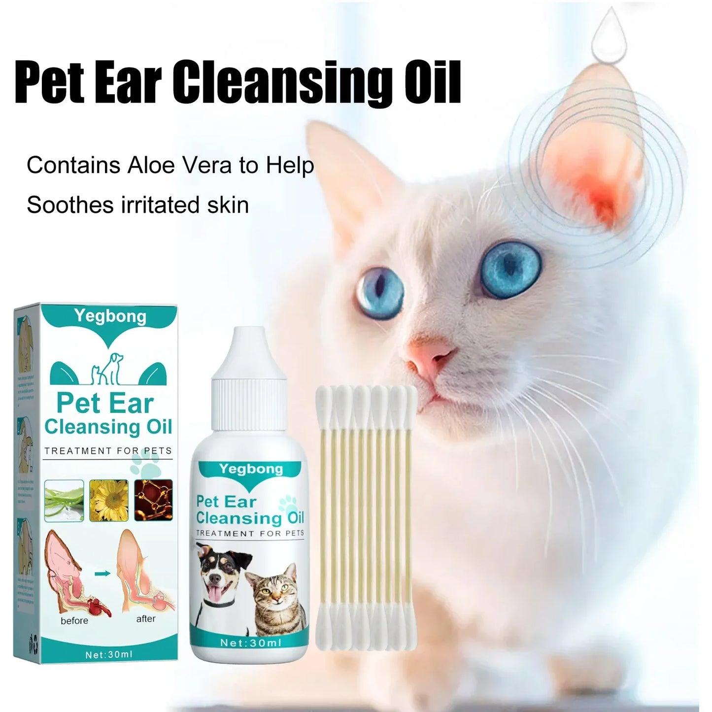 Pet Ear Cleaner Puppy Ears Mite Removal Dog Cat Clean Earwax Deodorant Infection Control Prevent Itching Soothing Dog Ear Drops