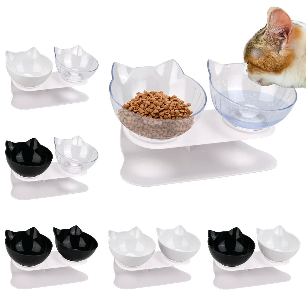 Non-Slip Pet Bowls For Cats Food Cat Water Bowl Double Cat Bowl Dog Bowl Pet Feeding Cat Dogs Feeder Protection Cervical