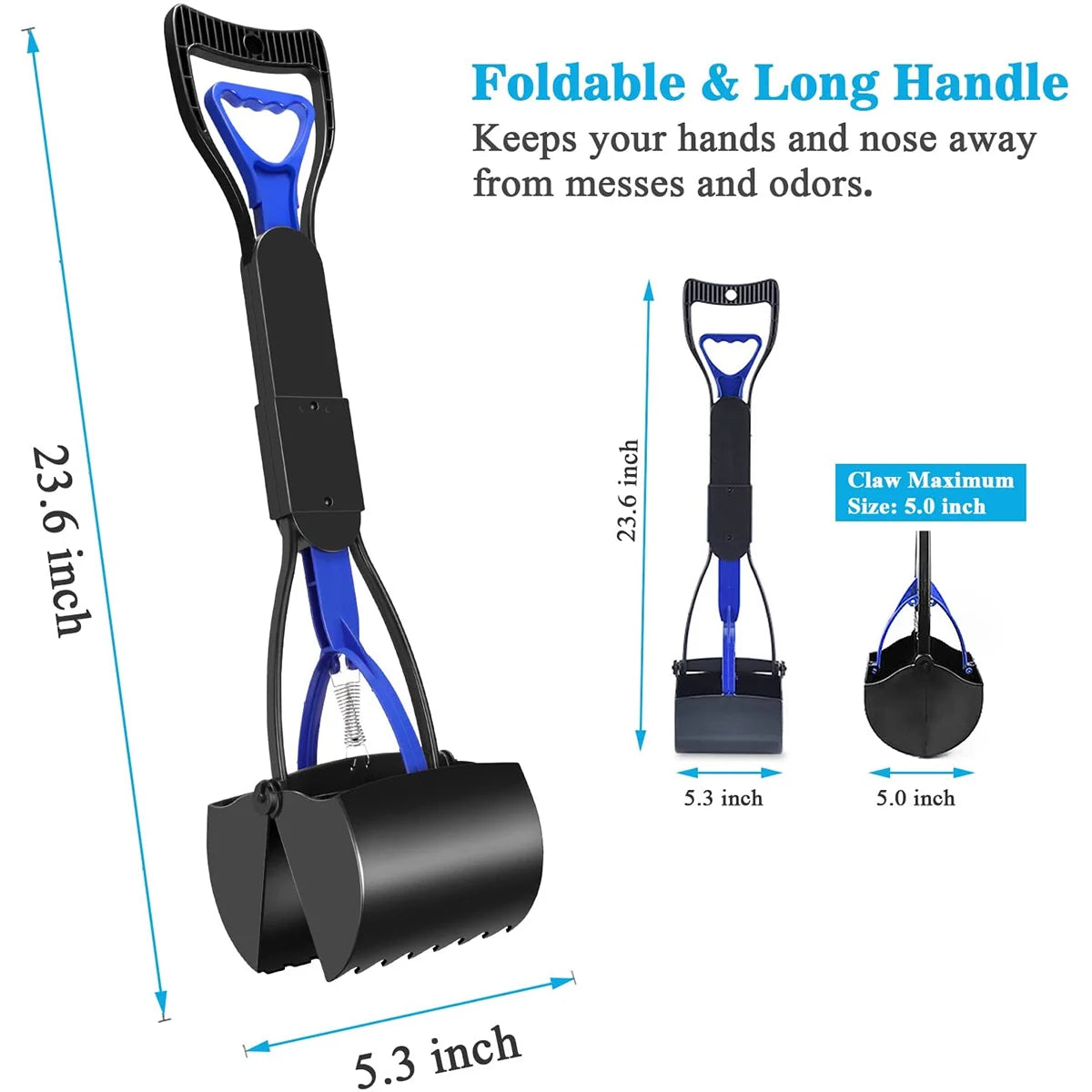 Pet Pooper Scooper Foldable Long Handle 60CM Dog Cat Waste Picker Jaw Poop Cleaning Tools Outdoor Pet Supplies Poop Clip Plasti