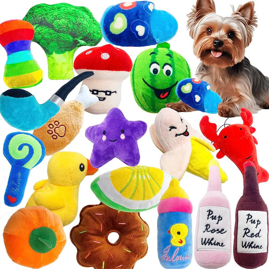 Pet Dog Toys Plush Chew Toy Soft Banana Bone Vegetable Fruit Squeaky Puppy Training Interactive Toy Bite-Resistant Pet Supplies