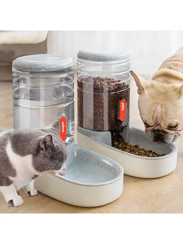 Pets Gravity Food and Water Dispenser Set Automatic Waterer Feeder Set Double Bowls Design for Small Medium Big Pets Dogs Cats