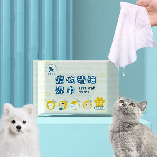 12pcs/pack Pet Wipes Dog Cat Aloe Wet Paper Towel Pet Eyes Cleaner No-Wash Cleaning Body Deodorant Grooming Supplies