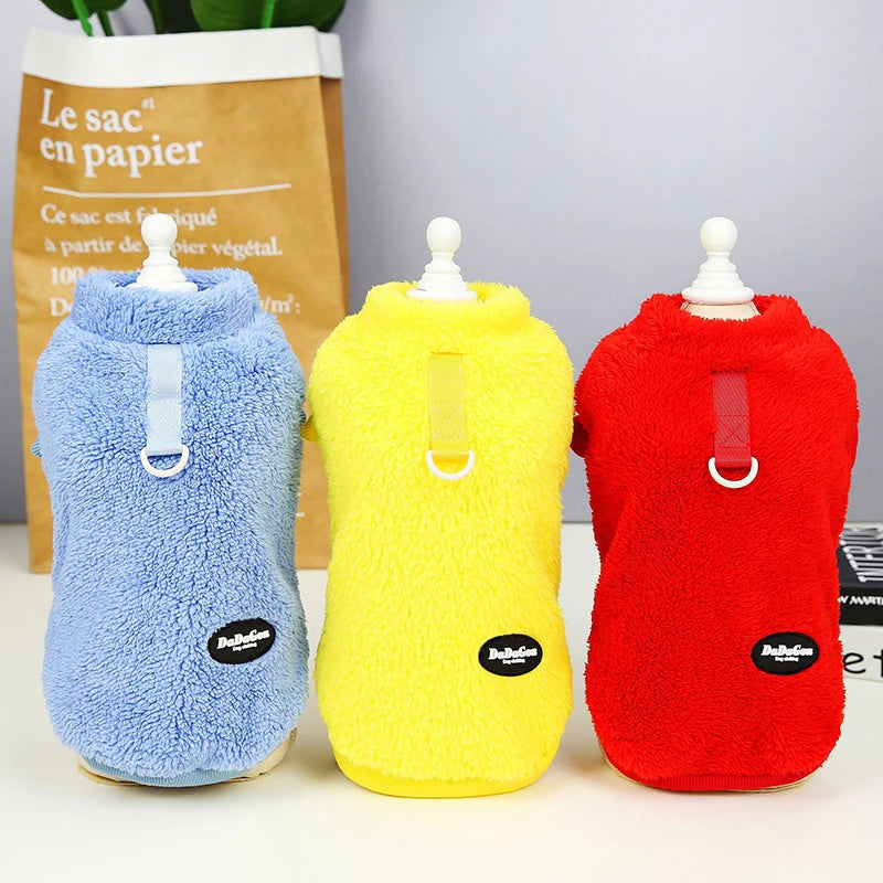 Pet Autumn And Winter Fleece Clothes Dog Cat Warm Coat Solid Color Fleece Sweatshirt For Small Medium Dogs Teddy Bichon Pullover