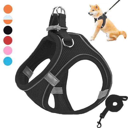 Pet Dog harness and leash set Reflective Breathable Harness Dog Adjustable Comfort Puppy harness outdoors travel Pet Supplies