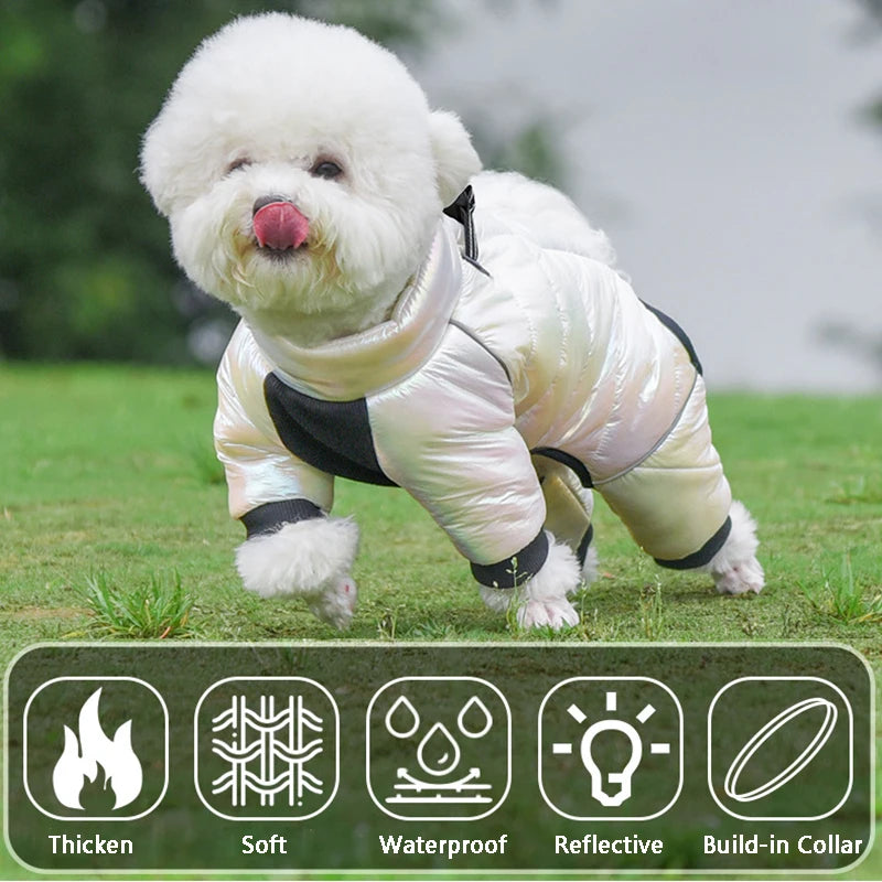 Winter Dog Down Jacket Waterproof Dog Clothes for Small Dogs Build-in Collar Puppy Jumpsuit Reflective Pet Coat French Bulldog