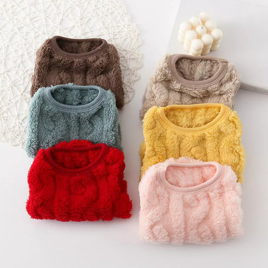 Fleece Pullover Pet Clothes Cute Wavy Double-sided Puppy Kitten Coats Sweater for Small Medium Dogs Cats Warm Winter Outfit