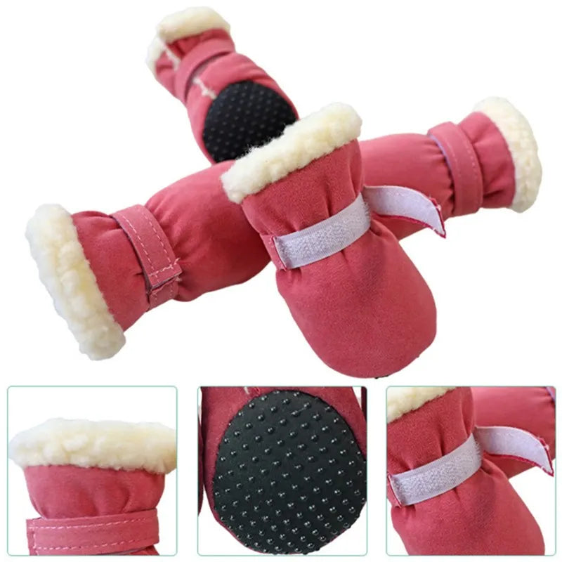 4Pcs Winter Waterproof Warm Pet Dog Shoes Non-slip Snow Boots for Small Breeds Dogs Puppy Cat Chihuahua Pet Paw Care Pug