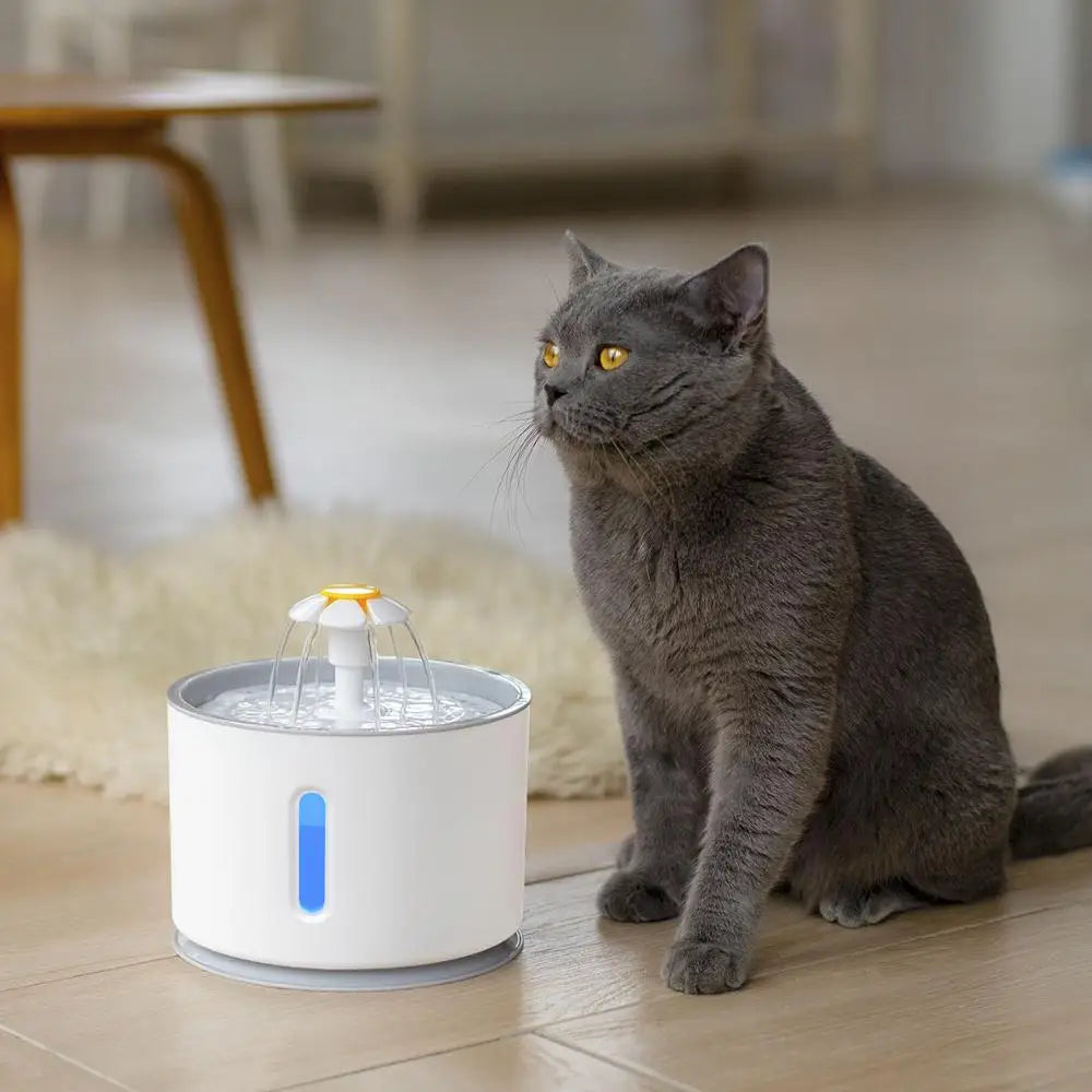 Automatic Pet Cat Water Fountain with LED Lighting 5 Pack Filters 2.4LSPECIFICATIONSBrand Name: NoEnName_NullWith Water Dispenser: YesPower Source: CHARGEMin Output: 50gMax Output: 2.4LTime Setting: NoMaterial: PlasticOrigin: Mainland ShopDoggieworksShopDoggieworks4L USB Dogs Cats Mute Drinker Feeder Bowl Drinking Dispenser