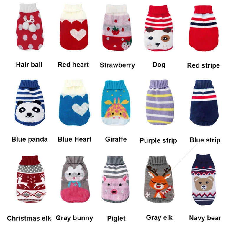 Warm Cat Clothes Winter Christmas Cats Sweater Cartoon Print Pet Clothing Knitting Costume Coat for Puppy Small Pets Clothes