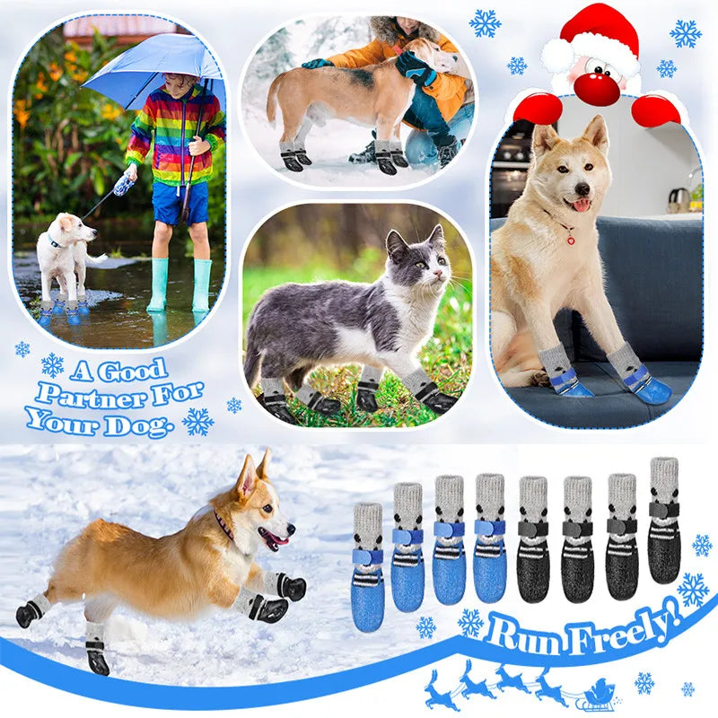 Adjustable Cotton Dog Shoes Non-slip Waterproof Rubber Cats Dogs Socks Sole for Chihuahua Puppy Cat Rain Snow Boots Pet Products