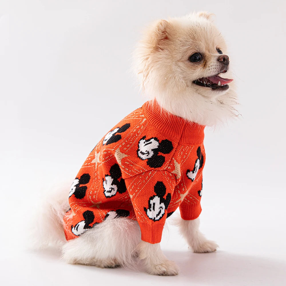 New Disney Pullover Dog Sweater Fashion Green Grey Red Mickey Mouse Pet Clothing Cotton Thickened Warm Winter Dog Coat 2022