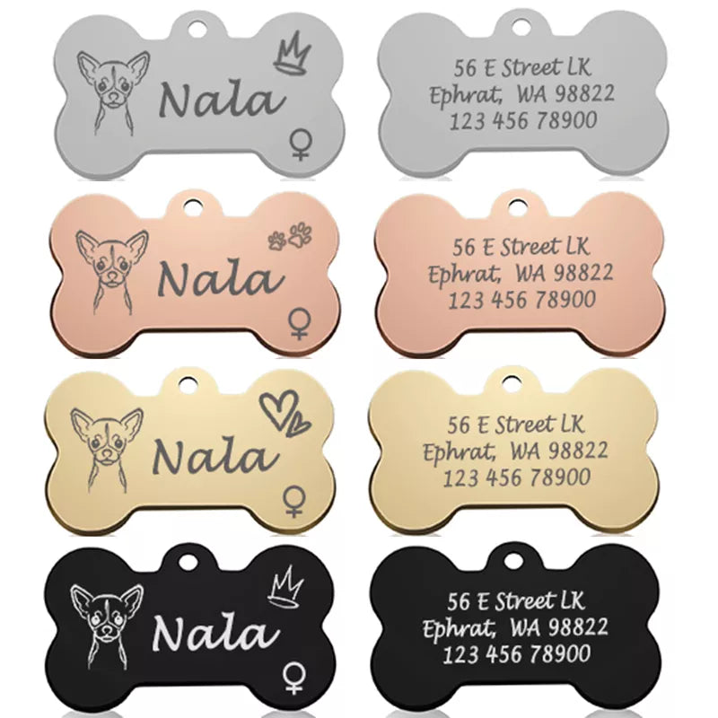 Bone Dog ID Tag Pet Collar Pendant Personalized Engraved Dog Face Name for Cat Puppy Keyring Charm Necklace Accessories Gender