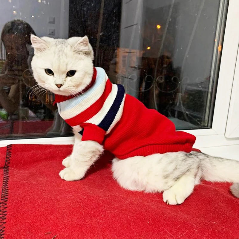 Warm Cat Clothes Winter Christmas Cats Sweater Cartoon Print Pet Clothing Knitting Costume Coat for Puppy Small Pets Clothes